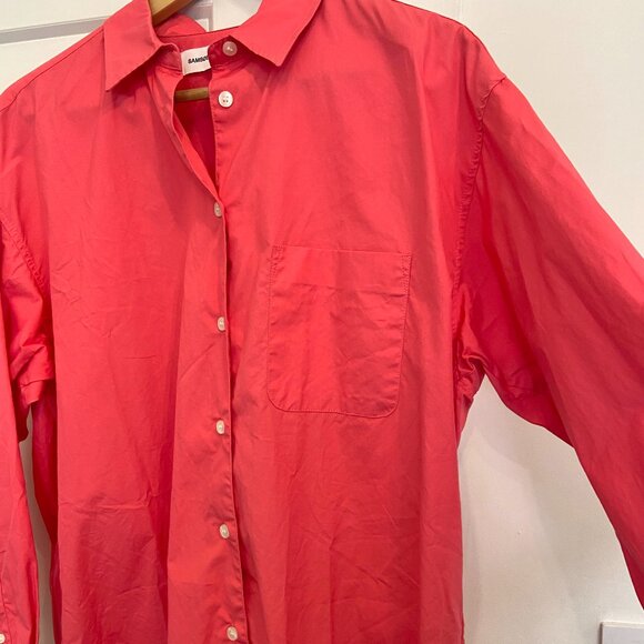 Samsoe Samsoe Luana Button Up Shirt in Bright Pink ~ LIKE NEW - Picture 5 of 10